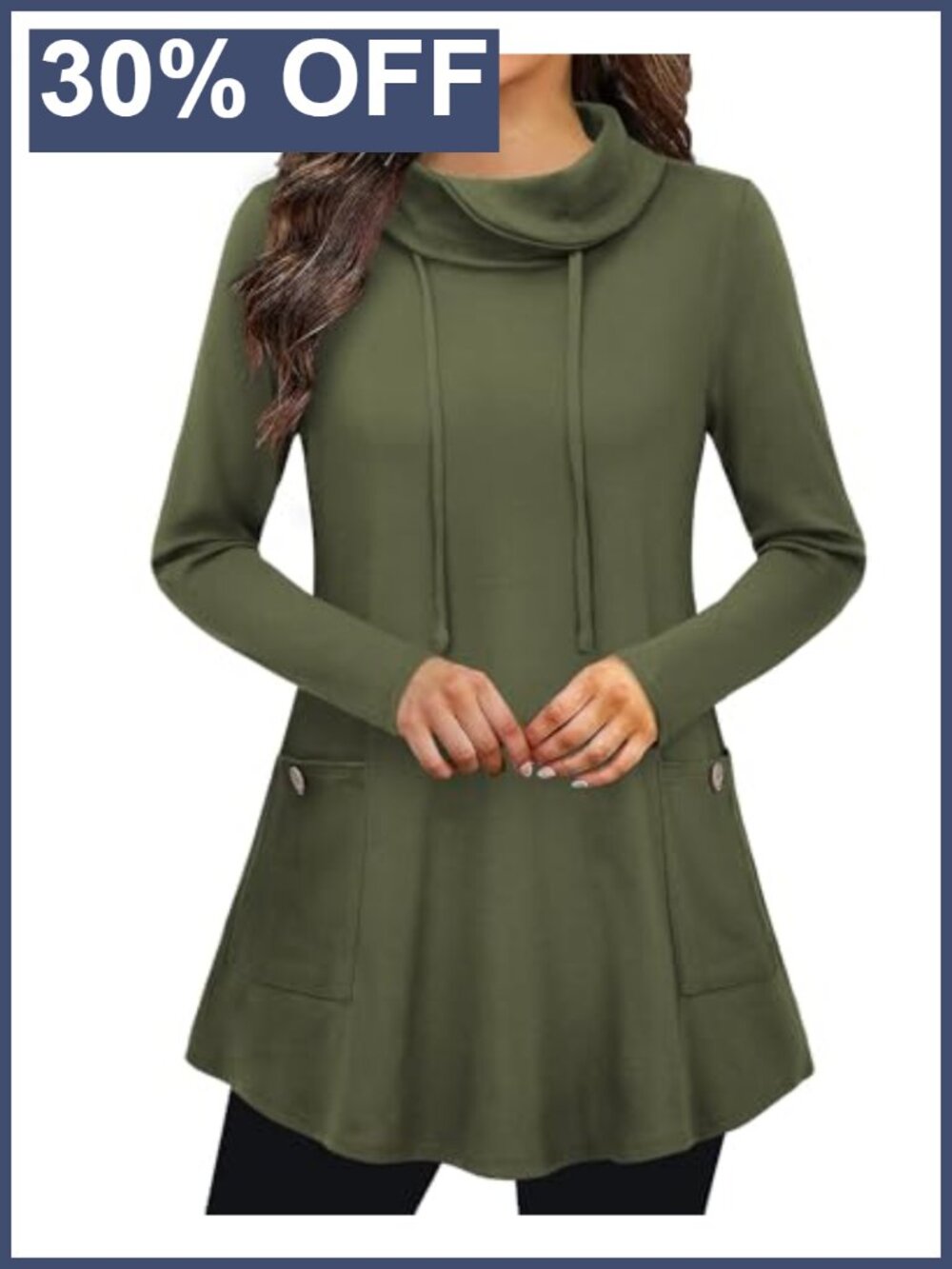 Womens Cowl Neck Tunic Sweater Long Sleeve Asymmetrical Pullover with Pockets